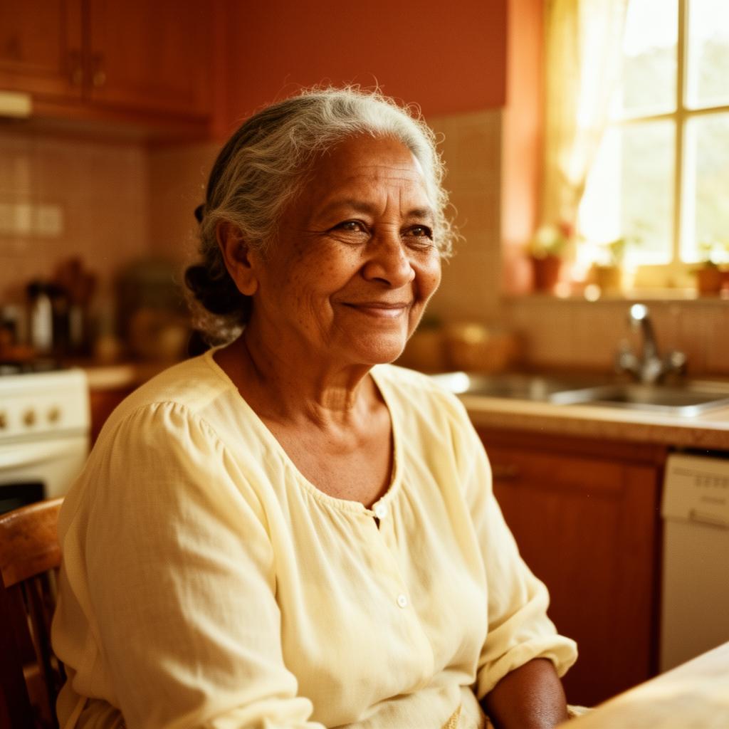 Portret van Oma Marie in haar keuken